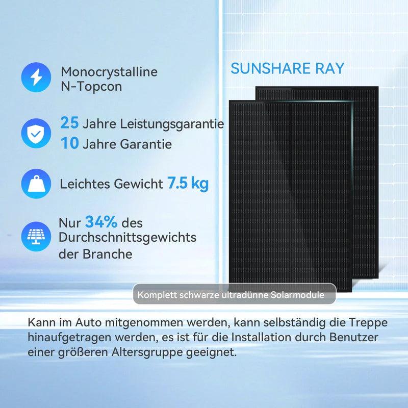 200W N-Type Solarmodul Full Black – Leichtes Balkonkraftwerk Modul