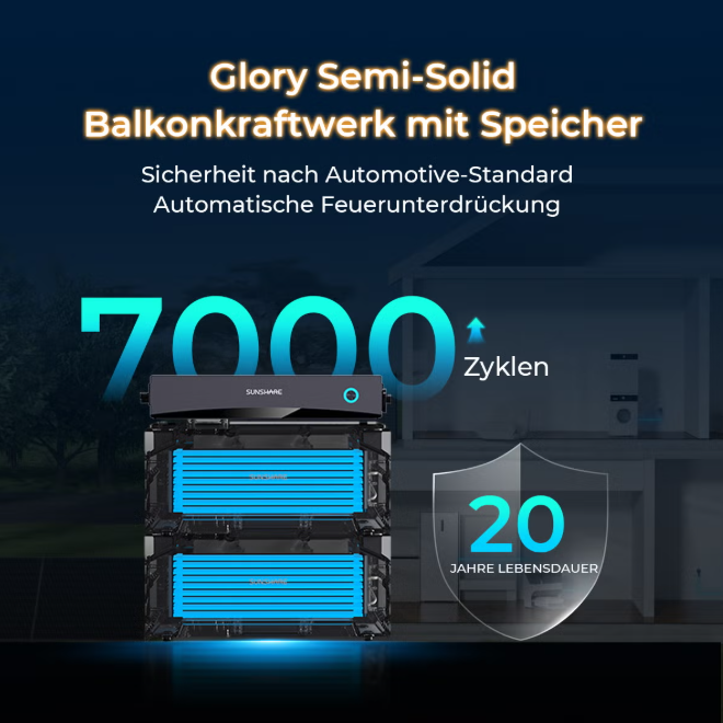 Sunshare Glory All-in-One Batteriespeicher 1,5 kWh | Balkonkraftwerk Speicher mit 2400W PV-Eingang
